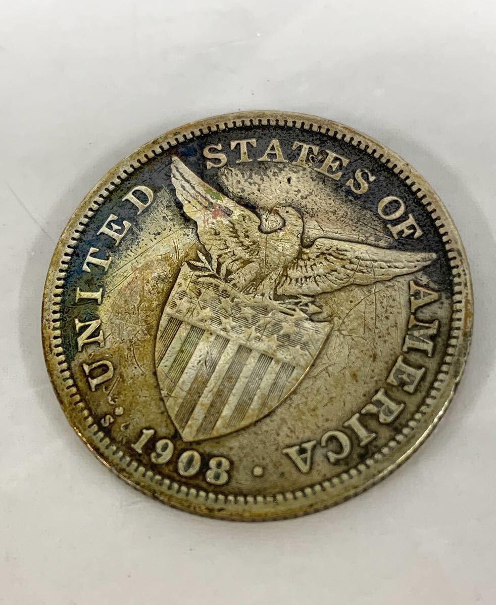 アメリカ領フィリピン1ペソ銀貨1908年 アンティーク コイン 現状品 カ4_画像6