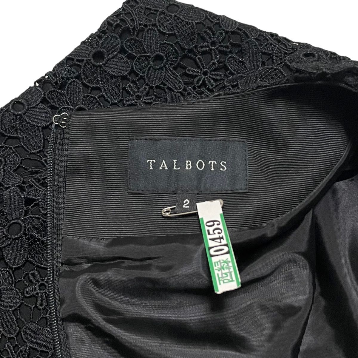 美品　TALBOTS　タルボット　フラワー　花柄　刺繍　レース　切り替え　ドッキング　コンビ　ワンピース　バックスリット