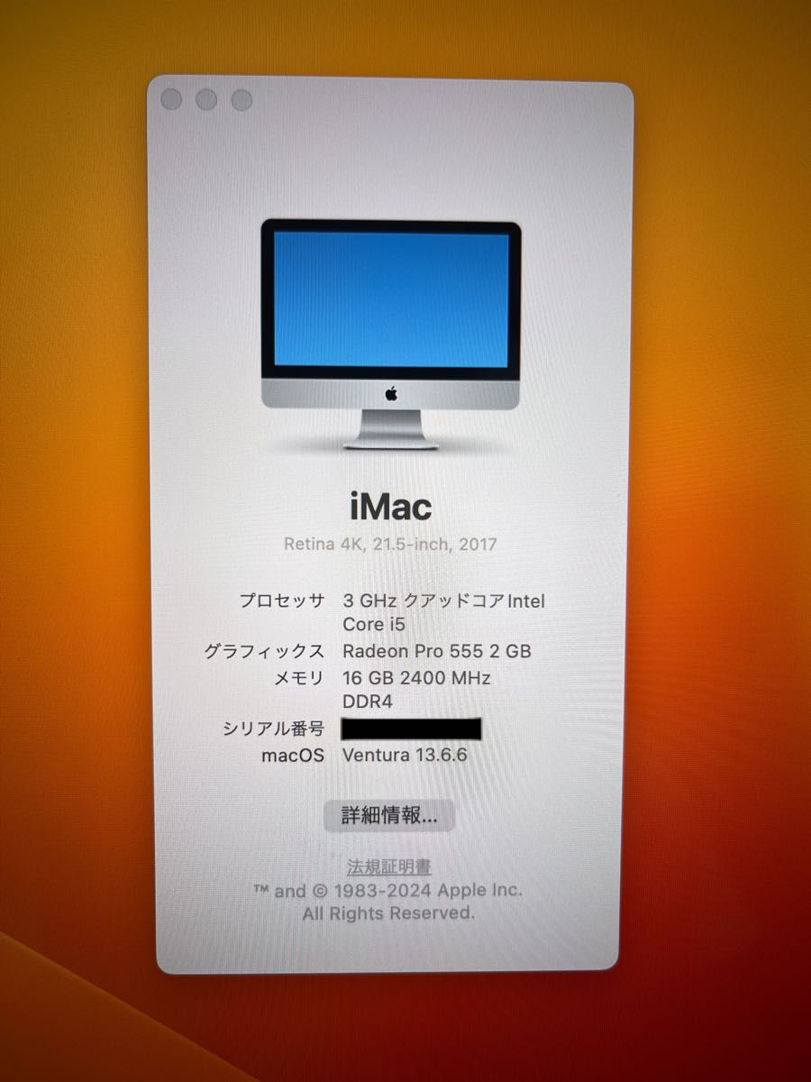 【美品】iMac 2017 4K 16GBメモリ 256SSD  マウスとキーボード未使用　21.5