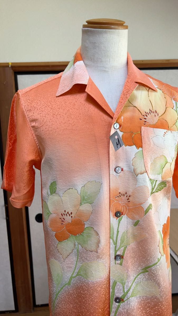 オレンジ 和柄 アロハシャツ 半袖シャツMサイズ！