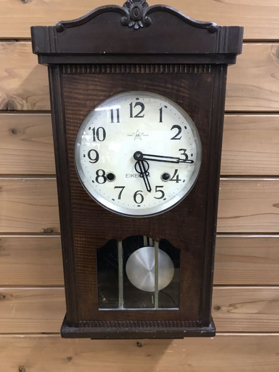 栄計舎 EIKEISHA 本打式掛け時計 昭和レトロ 振り子時計 柱時計 アンティーク ゼンマイ式 木製 の画像2