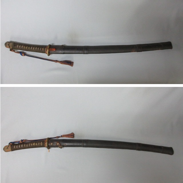[ the first .. goods ]! old Japan army battle sward ..( bamboo ..) leather with cover total length approximately 95.5cm weight approximately 543.0g sword fittings 