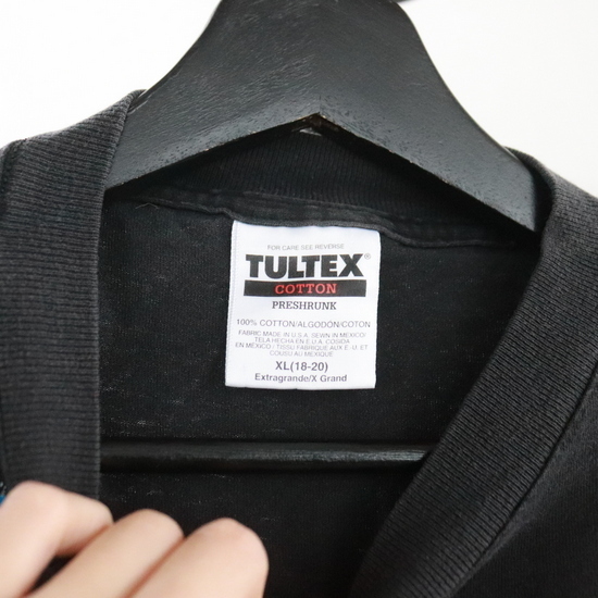 I468 90sビンテージ Tultex タルテックス 半袖プリントTシャツ■1990年代製 表記XLサイズ 黒 ブラック キャラクター タズマニアンデビル の画像3