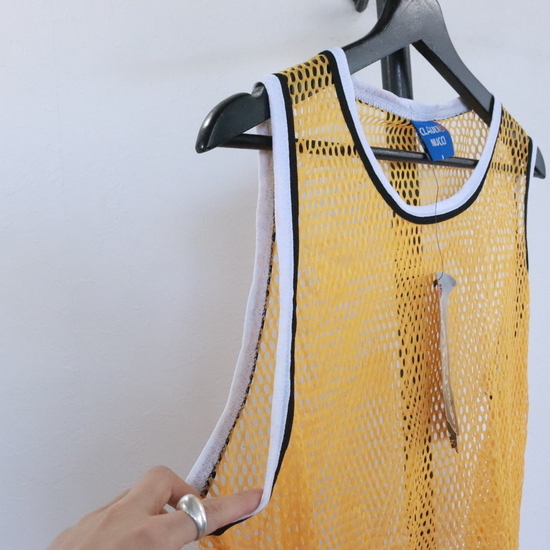 S469 90s Vintage CLAUDINUCCI mesh tank top #1990 period made inscription L size yellow American Casual Street old clothes . old clothes rare super-discount 80s