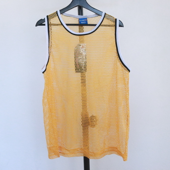 S469 90s Vintage CLAUDINUCCI mesh tank top #1990 period made inscription L size yellow American Casual Street old clothes . old clothes rare super-discount 80s