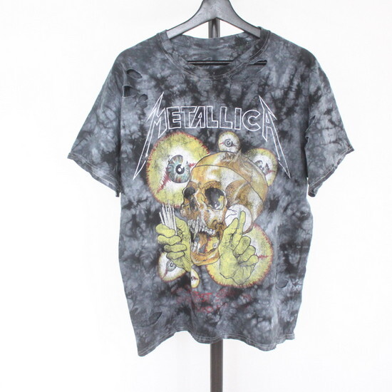 S503 2000年代製 メタリカ タイダイ プリント 半袖 Tシャツ■00s 表記Lサイズ ブラック METALLICA バンドT ロックT 古着 アメカジ 90s_画像1