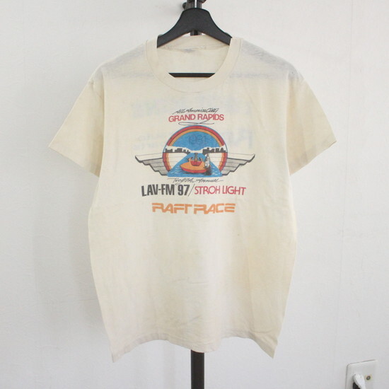 T359 80sビンテージ HANES ヘインズ 半袖プリントTシャツ USA製■1980年代製 表記Lサイズ 両面プリント 白 ホワイト アメカジ ストリート _画像1