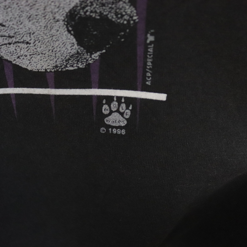 d244 90sビンテージ フルーツオブザルーム カットオフ アニマル プリントTシャツ USA製■1990年代製 表記Lサイズ 黒 ブラック 古着卸 80s_画像7