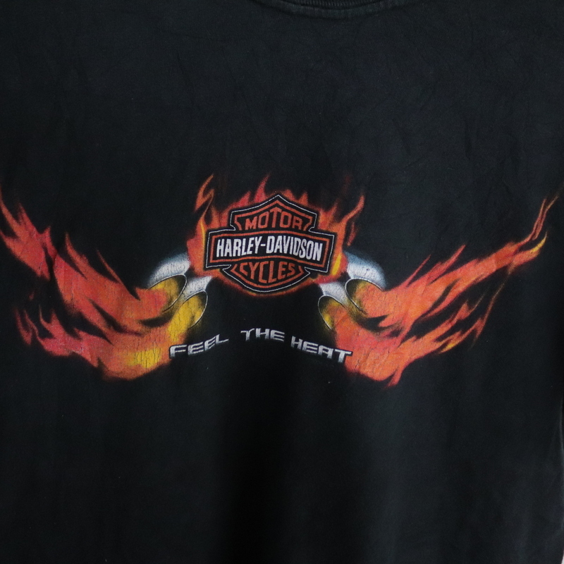 H364 2000年代製 HarleyDavidson ハーレーダビットソン 半袖Tシャツ USA製■00s 表記Mサイズ 古着 アメカジ ストリート ファイヤー 黒 90s_画像4