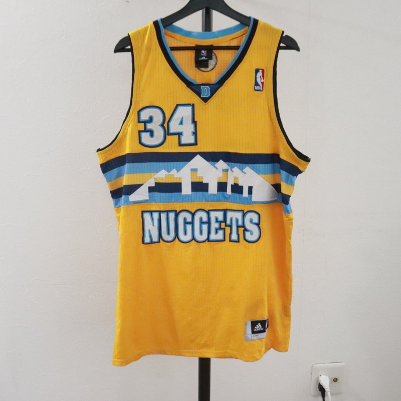 N362 2000年代製 adidas アディダス メッシュタンクトップ ゲームシャツ■00s 表記48 イエロー 黄色 NBA NUCCETS アメカジ ストリート 古着の画像1