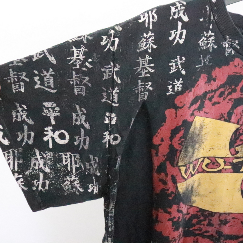 R476 2000年代製 ウータンクラン カットオフ 総柄 プリントTシャツ■00s 表記Mサイズ 黒 ブラック アメカジ HIPHOP WUTANG ストリート 90s_画像6