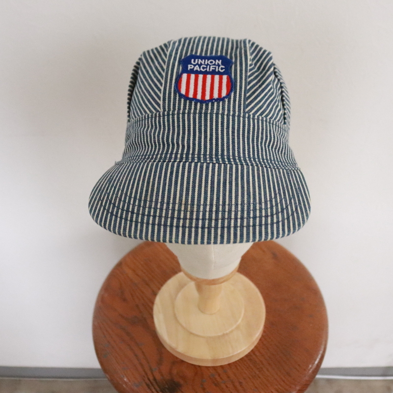 CAP23 USA直輸入 80sビンテージ ワークキャップ■1980年代製 ネイビー 紺 ヒッコリー ストライプ コットン ハット 帽子 hat アメカジ 70s_画像1