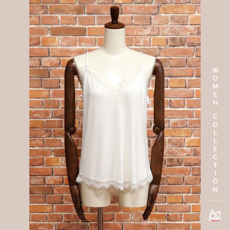 1 jpy / spring summer /REPLAY/M size / race camisole no sleeve V neck cut and sewn imported car li Play new goods / white / white /iz529/