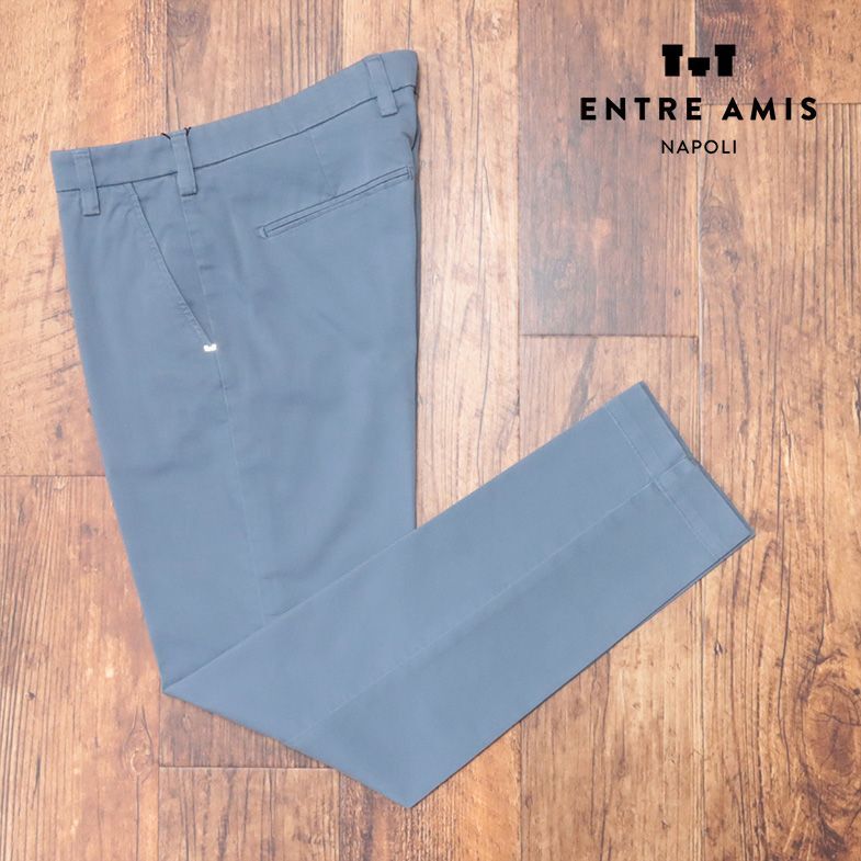 1 jpy / spring summer /entre amis/31 -inch / translation chino pants stretch comfortable plain ga- men to large Italy made legs length new goods / blue / blue gray /ic349/