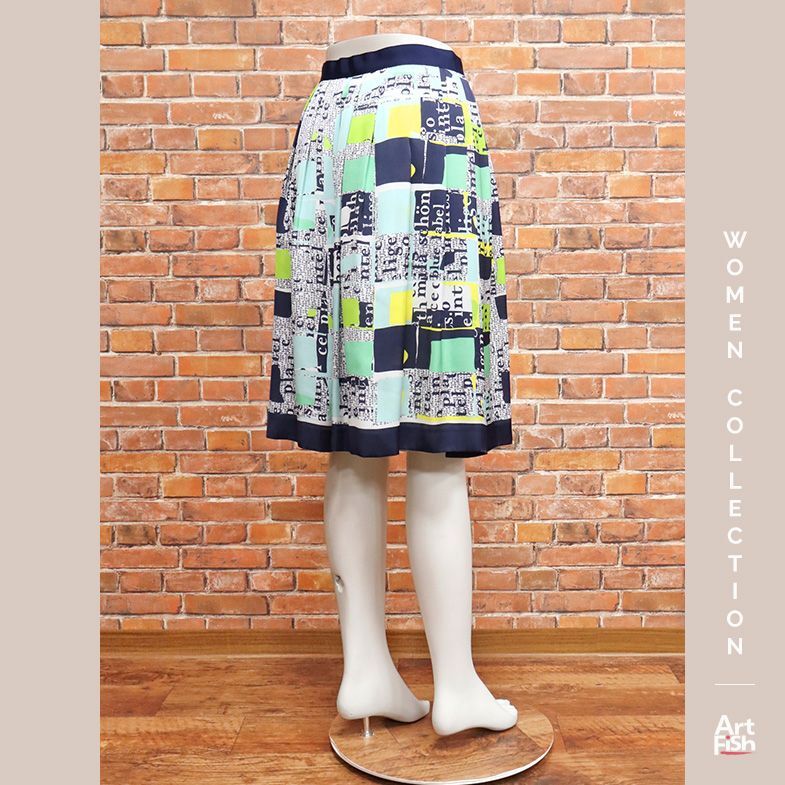 1円/春夏/mila schon/IT40サイズ/ブロッキング プリント タックプリーツスカート 日本製 ミラショーン 新品/紺/ネイビー/iz283/の画像3