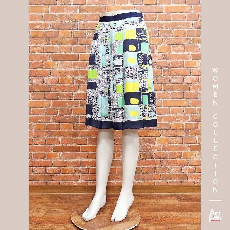 1円/春夏/mila schon/IT40サイズ/ブロッキング プリント タックプリーツスカート 日本製 ミラショーン 新品/紺/ネイビー/iz283/の画像1