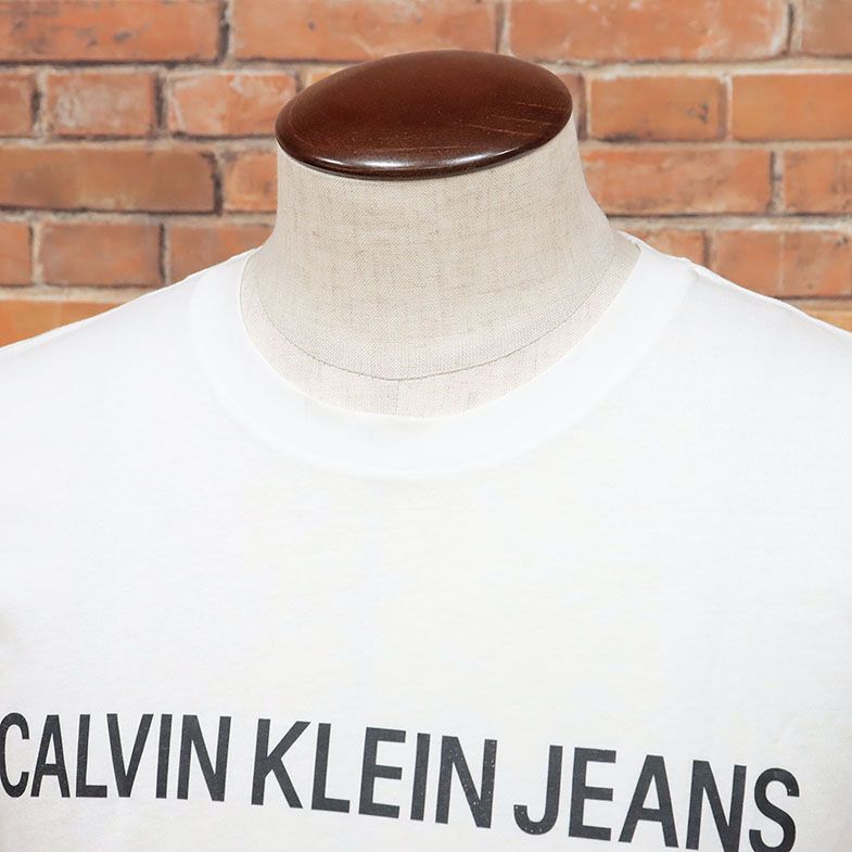 1円/CALVIN KLEIN JEANS/Mサイズ/Tシャツ J30J307855 ロゴ プリント 丸首 オーガニック綿 半袖 新品/白/ホワイト/ic605/の画像2