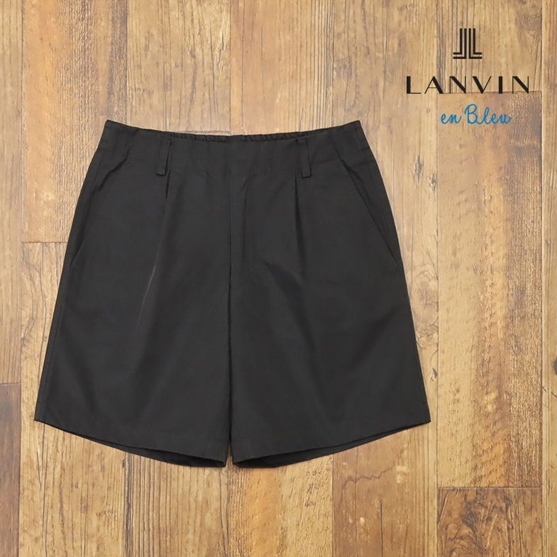 1円/春夏/LANVIN en Bleu/48サイズ/イージー ハーフパンツ 撥水 ハリ コシ ツイル 無地 ワンタック シンプル 新品/黒/ブラック/gf185/_画像1