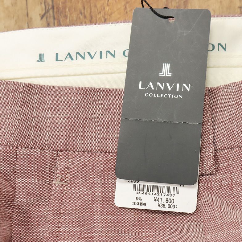 1円/春夏/LANVIN COLLECTION/52サイズ/スラックス パンツ 清涼サマーウール スラブ ワンタック 日本製 美脚 新品/赤/レッド/gf131/_画像6