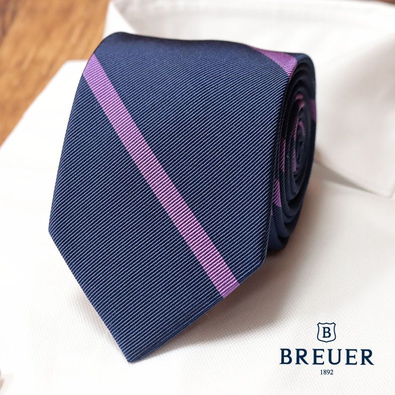 1 jpy /BREUER/ Italy made necktie beautiful gloss silk . stripe pattern business stylish Classico on goods elegant present new goods / purple × navy blue /hb543/