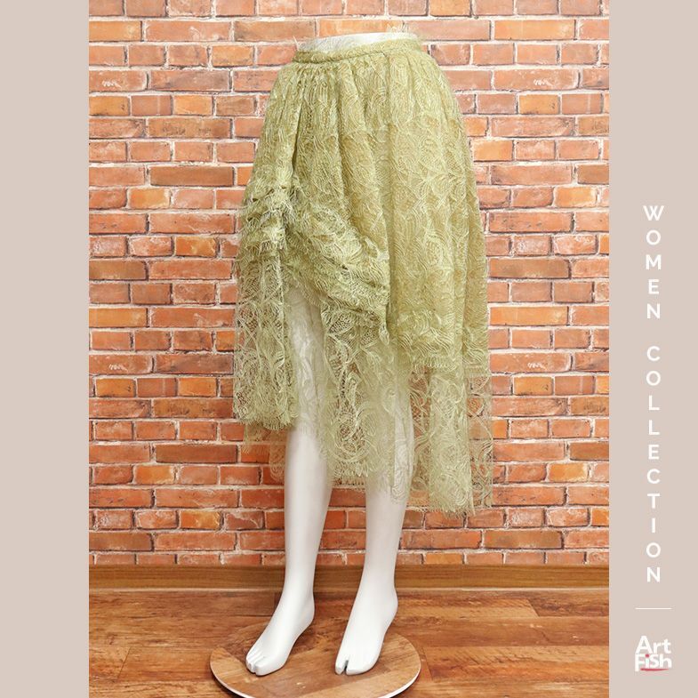 1円/春夏/ERMANNO SCERVINO/IT40サイズ/訳 レース フレアスカート イタリア製 エルマンノシェルビーノ 新品/カーキ/iz249/_画像1