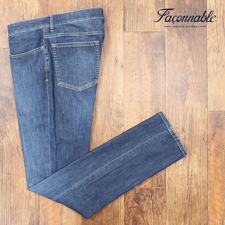 1円/Faconnable/44インチ/デニムパンツ 抜群ストレッチ 快適 ウォッシュ ジーパン アメカジ 新品/青/ブルー/if313/_画像1