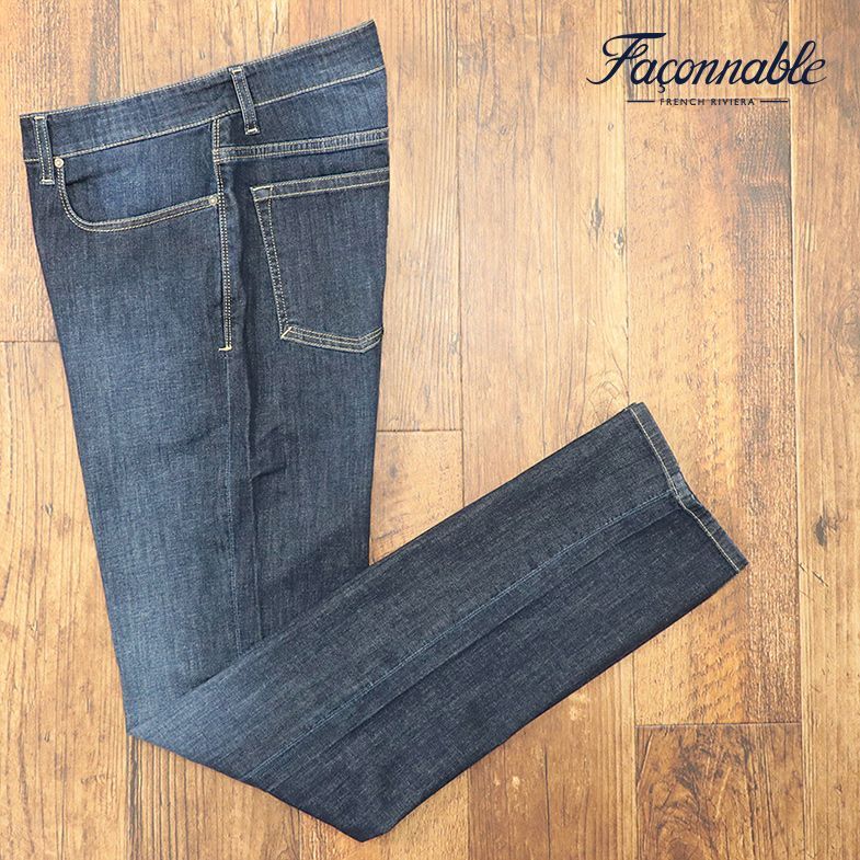 1円/Faconnable/40インチ/デニムパンツ ストレッチ伸縮 無地 ウォッシュ 5ポケット ジーパン 新品/インディゴ/if307/_画像1