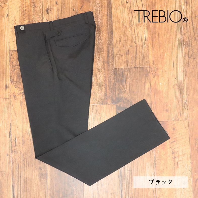 1円/TREBIO/82cm/スラックス パンツさらっと なめらか ウール混 無地 ノータック 洗濯OK 上品 美脚 新品/黒/ブラック/id379/_画像1