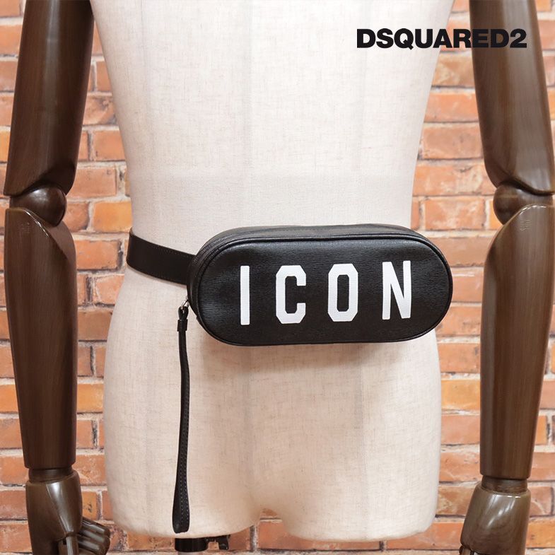 DSQUARED2/ウエストポーチ BBW0005 ICONロゴ レザー 牛革 イタリア製 カバン コンパクト◎ バッグ 新品/黒/ブラック/id278/_画像1