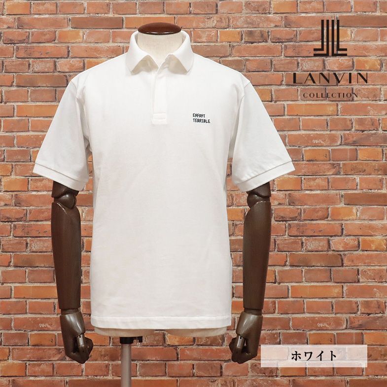 春夏/LANVIN COLLECTION/48サイズ/国産ポロシャツ 清涼カノコ 伸縮性◎ 無地 台襟 BIGシルエット 半袖 新品/白/ホワイト/ib177/_画像1