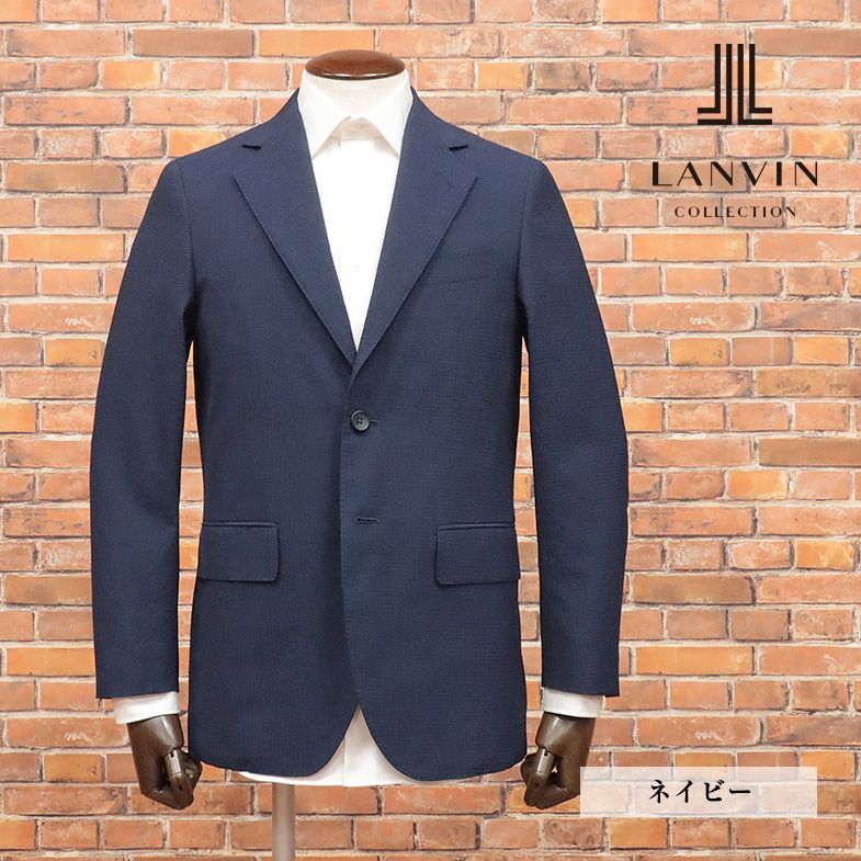 春夏/LANVIN COLLECTION/48サイズ/清涼ジャケット サマーウール混サッカー 無地 きれいめ 上品 日本製 新品/紺/ネイビー/ib145/_画像1