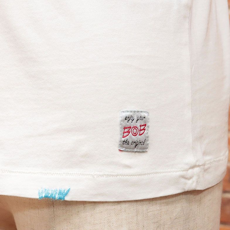 BOB/Sサイズ/イタリー製Tシャツ ジャージー伸縮 ハンドメイド 刺繍 乗り物 かわいい クルーネック 半袖 新品/白/ホワイト/ib358/_画像5