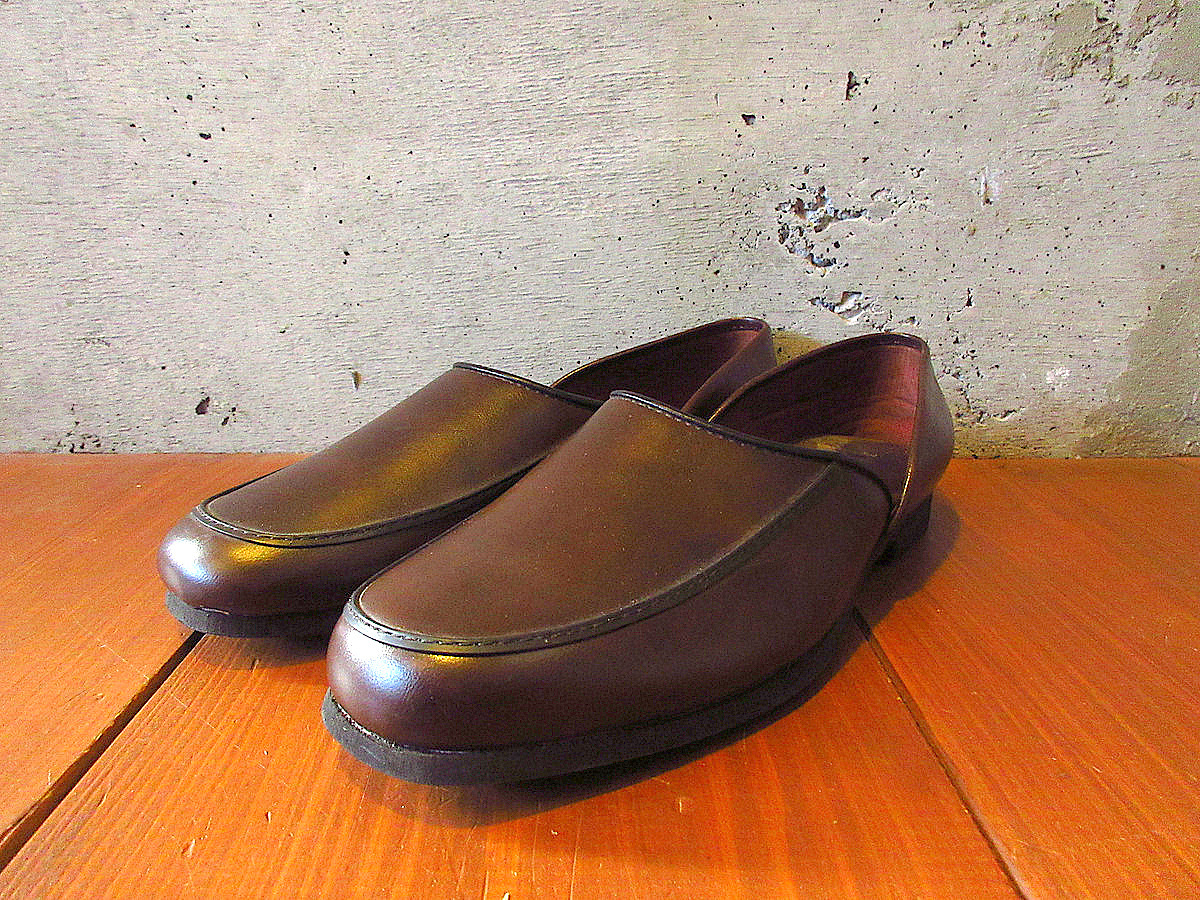 ビンテージ80’s90’s●DEADSTOCKフェイクレザースリッポン茶サイズ違い●240511k3-m-lf-27cm 1980s1990sデッドストックスリッパ_画像1