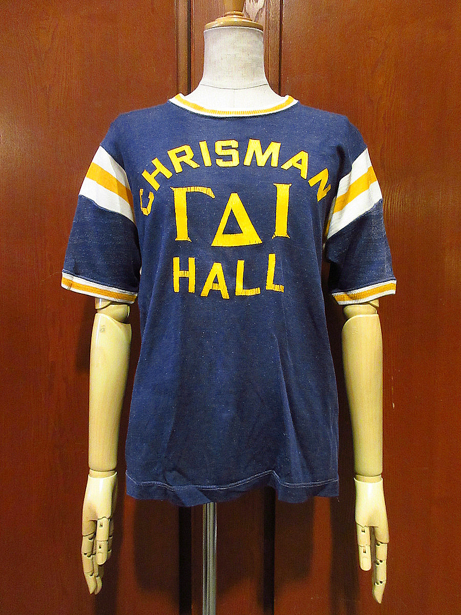 ビンテージ60's70's●CHRISMAN HALLナイロンアスレチックTシャツ紺size M●240512i3-m-tsh-otカレッジ_画像1