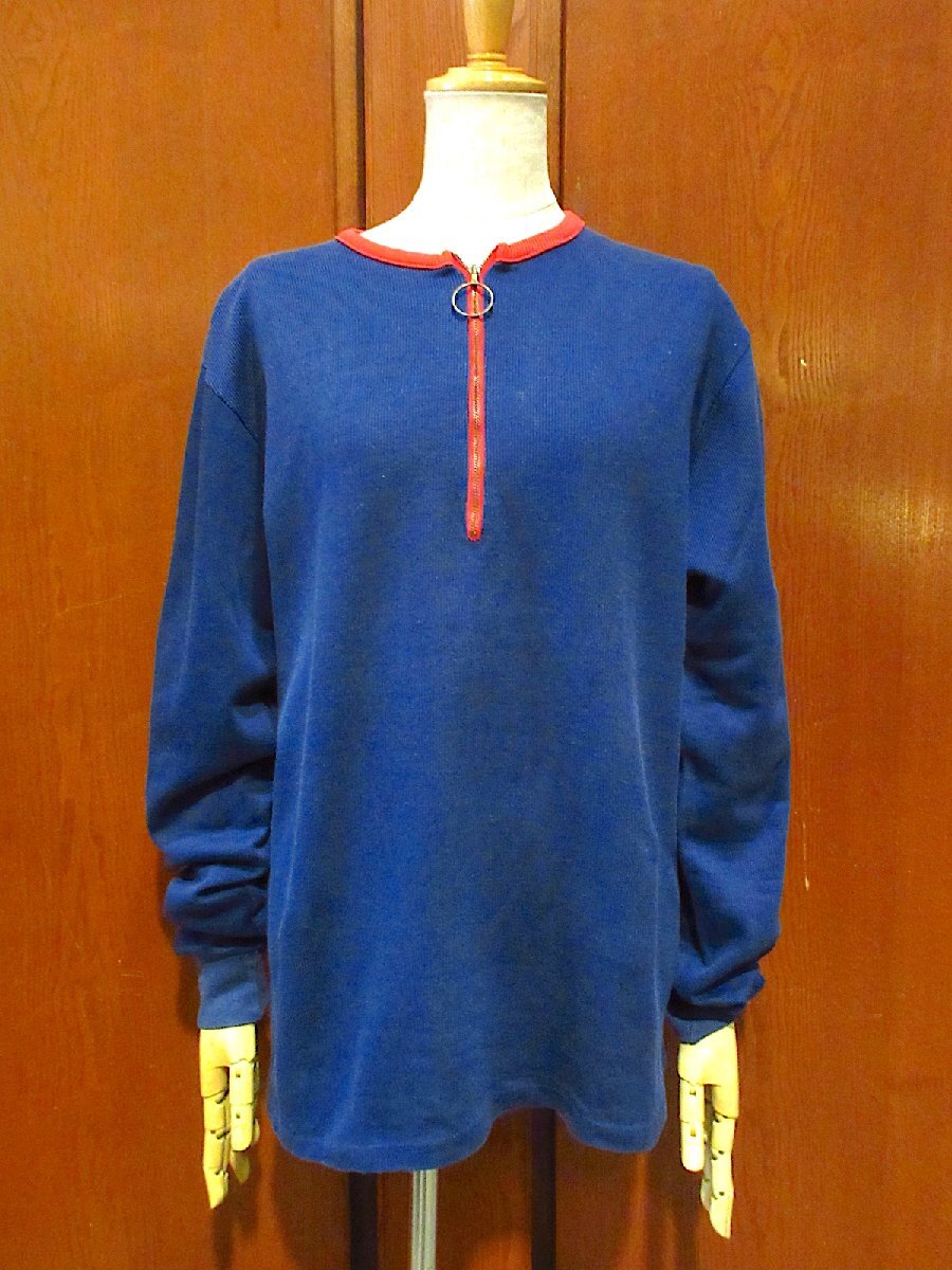  Vintage 70\'s* half Zip ribbed long sleeve T shirt navy blue size L*240512m5-m-lstsh tops men's old clothes 