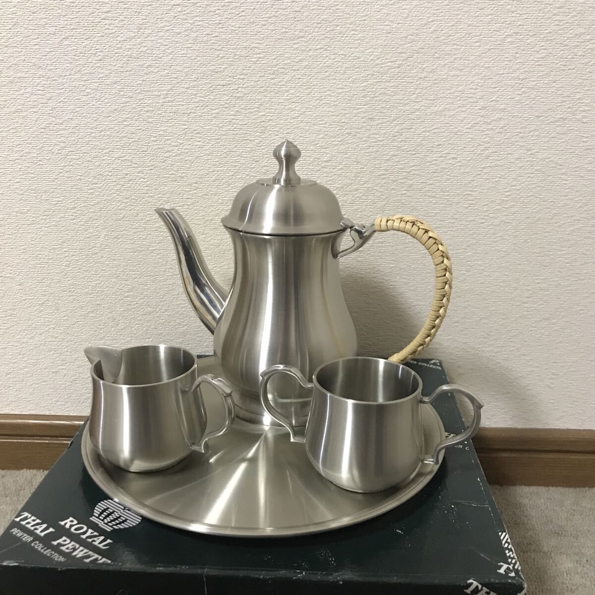 タイの茶器セットROYAL THAI PEWTER製ポット ティーポット ティーセット シュガーポット クリーマー _画像1