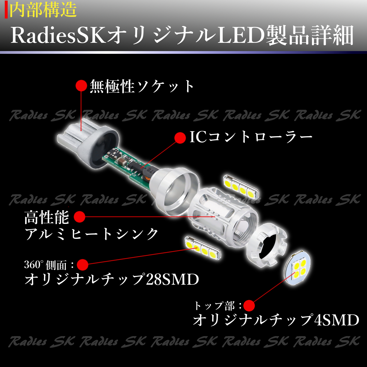 T20 ホワイト 爆光LED 12V 24V 2個 バックランプ ポジション ホワイト ライセンス Radies SK 5000lm モデル キャンバス_画像6