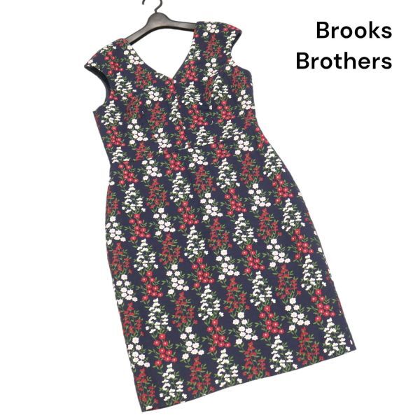 Brooks Brothers ブルックスブラザーズ 春夏 花柄 フラワー♪ 総柄 Vネック ノースリーブ ワンピース Sz.8　レディース　K4T00555_4#M_画像1