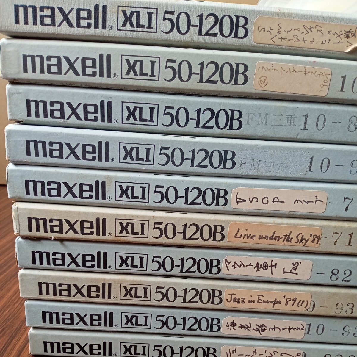 Maxell/マクセルメタルリール10号オープンリールテープMaxellXLI50-120B BQ9本　XLI120B PRO１本トータル10本全テープ付録音済みテープ。　_画像1