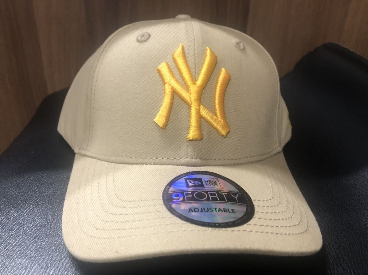 ニューエラ キャップ ニューヨークヤンキース NEW ERA CAP 帽子 NY フリーサイズ ベージュ 系 イエロー刺繍入の画像2