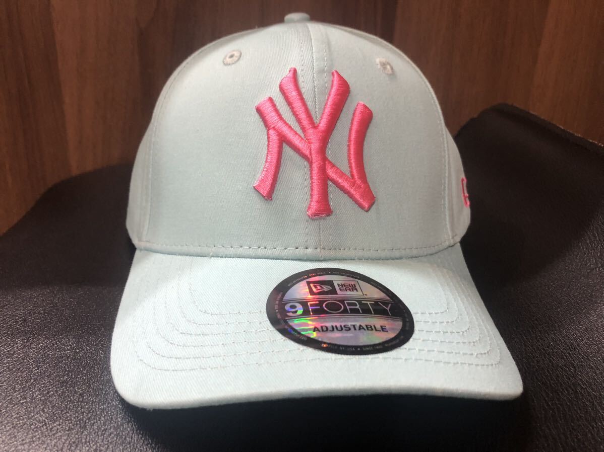 ニューエラ キャップ ニューヨークヤンキース NEW ERA CAP 帽子 ブルー青系　フリーサイズ　NY ピンク刺繍入_画像2