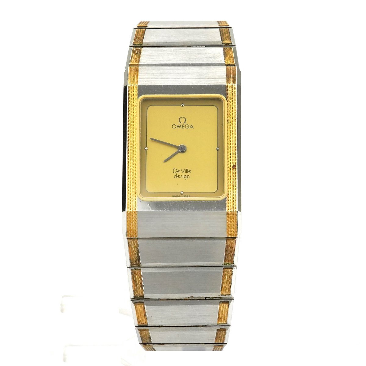 1円スタート【中古/稼働品】OMEGA(オメガ) DeVille デビル デヴィル スクエア クオーツ コンビ シルバー ゴールド（MH386）_画像2