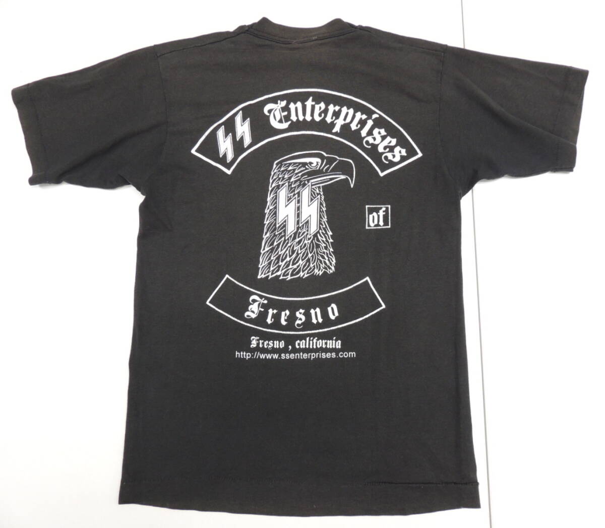 ◆ 90S VINTAGE SS Enterprises Fresno California TEE 1995年 USA製 半袖 Tシャツ S 褪色ブラック ヘルズエンジェル ハーレーダビッドソン_画像2