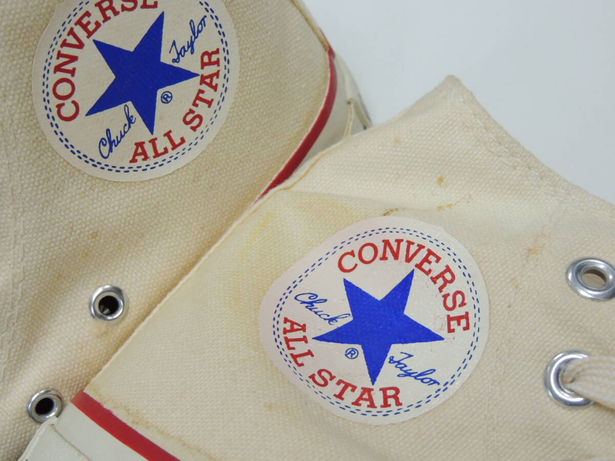 80S VINTAGE デッドストック 新品 US 3 1/2 22.5cm コンバース CONVERSE USA製 当て布 囲みロゴ オールスター ハイ アンブリーチドホワイト_画像10