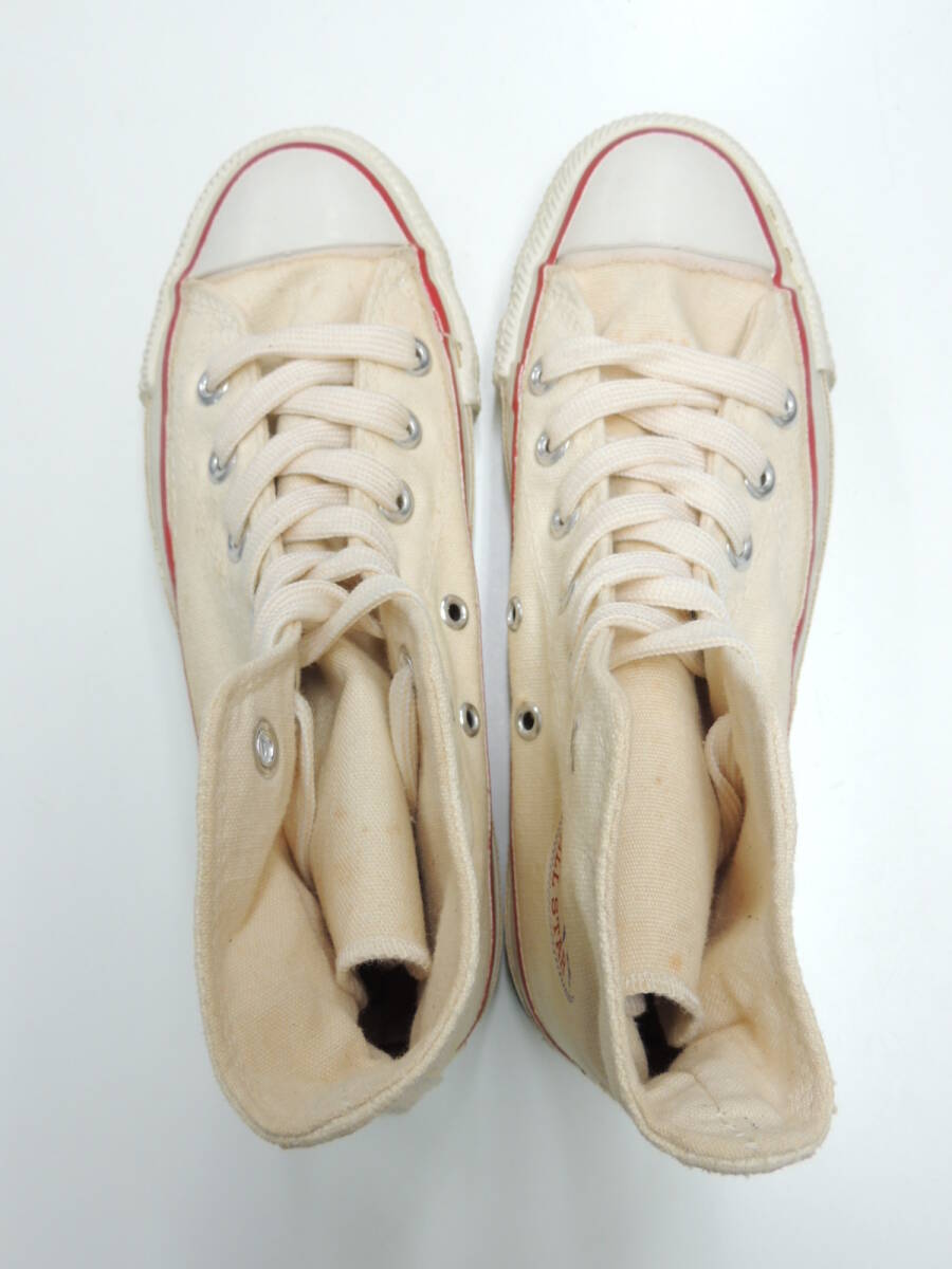 80S VINTAGE デッドストック 新品 US 3 1/2 22.5cm コンバース CONVERSE USA製 当て布 囲みロゴ オールスター ハイ アンブリーチドホワイト_画像2