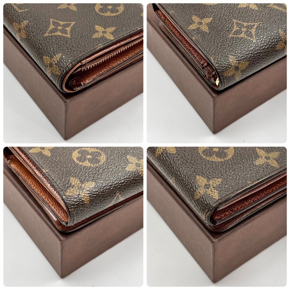 美品 ルイヴィトン LOUIS VUITTON モノグラム ポルトモネ ビエ トレゾール L字ファスナー 二つ折り財布 ブラウン 茶色 レディース M61730