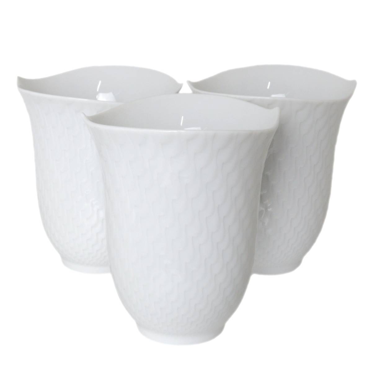 MEISSEN マイセン 波の戯れ タンブラー グラス コップ 250ml 3客セット 000001/55404 磁器 ホワイト 容量250ml NT 美品 Aランク
