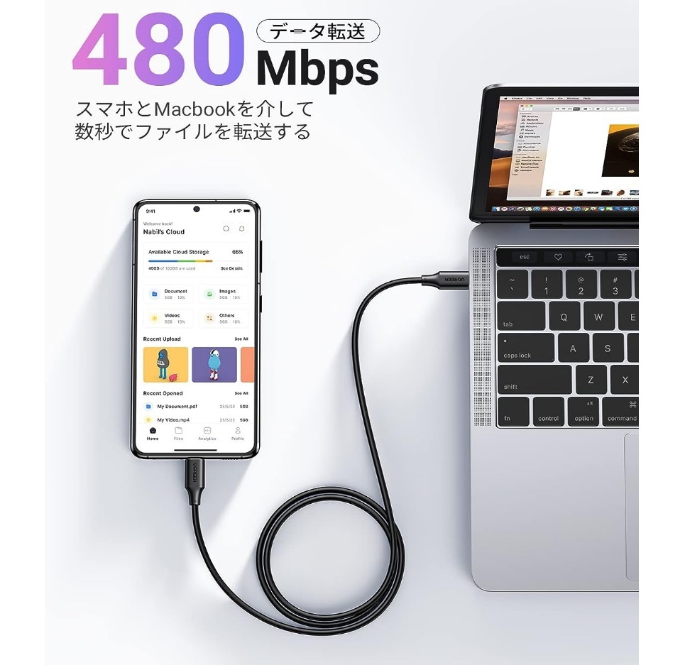 【PD対応 100W/5A 急速充電】1m 1本 USB-C ケーブル 高速充電 USB 480Mbps USB Type-C タイプCケーブル データ転送 f1yb_画像2