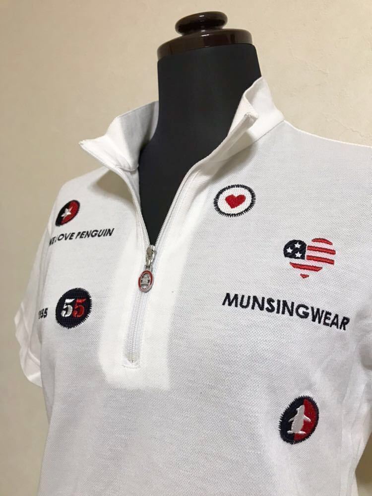 【美品】 Munsingwear golf マンシングウェア ゴルフ レディース ハーフジップ ウェア プルオーバ 刺繍 サイズM 半袖 白 デサント XLC1512_画像8