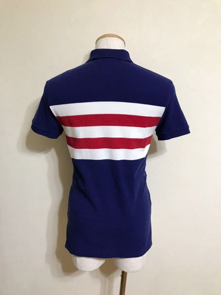 Polo Ralph Lauren ポロ ラルフローレン ボーダー 鹿の子 ポロシャツ トップス サイズXS 165/88A ネイビー 白 赤 カスタムフィット 半袖_画像2